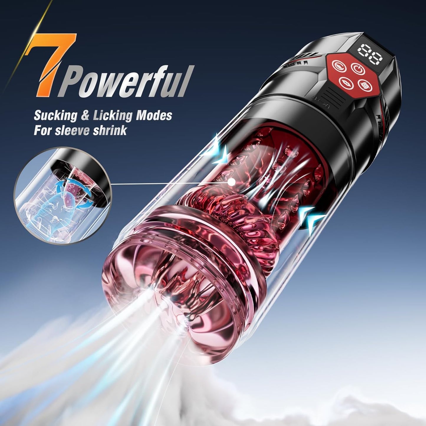 Male Masturbator Penis Pump – 12-Level Vacuum, 7-Mode Thrusting, Rotating, Vibrating & Sucking with LCD Display