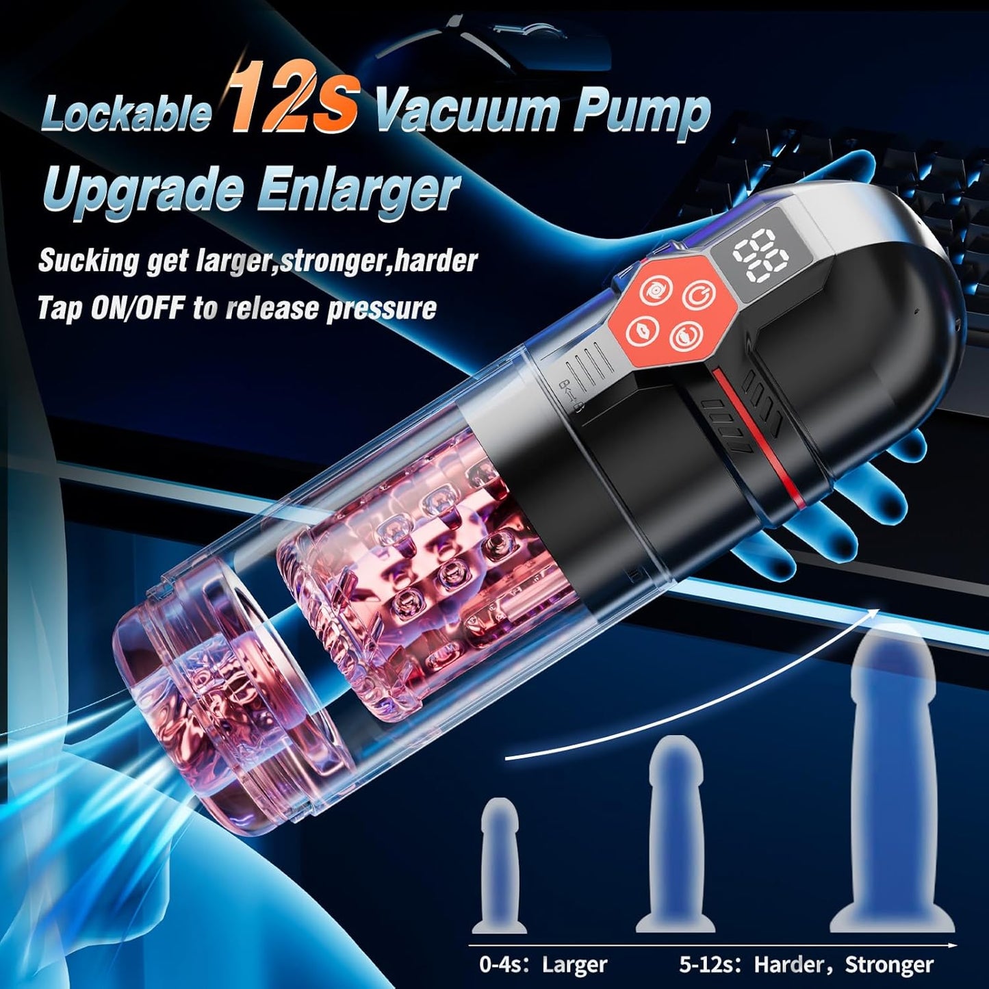 Male Masturbator Penis Pump – 12-Level Vacuum, 7-Mode Thrusting, Rotating, Vibrating & Sucking with LCD Display