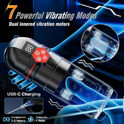 Male Masturbator Penis Pump – 12-Level Vacuum, 7-Mode Thrusting, Rotating, Vibrating & Sucking with LCD Display
