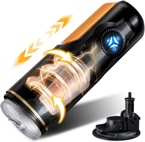 10 Hands-Free Electric Thrusting & Rotating Automatic Male Masturbator with Realistic Opening Suction Base