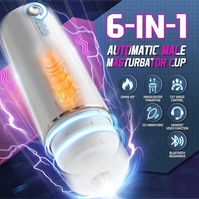 6 in 1 Automatic Male Masturbators Toys with CVT Thrusting Vibrating Stroker Cup